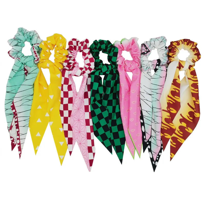 Anime Demon Slayer Kimetsu No Yaiba Cosplay Large Intestine Hair Band Ribbon Scarf Headdress Christmas Birthday Present