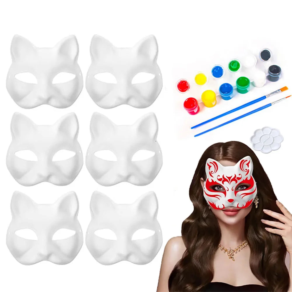 5/10Pcs Japanese Mask Half Face Hand-painted Cat Fox Mask Anime Demon Slayer Masquerade Halloween Festival Cosplay Prop