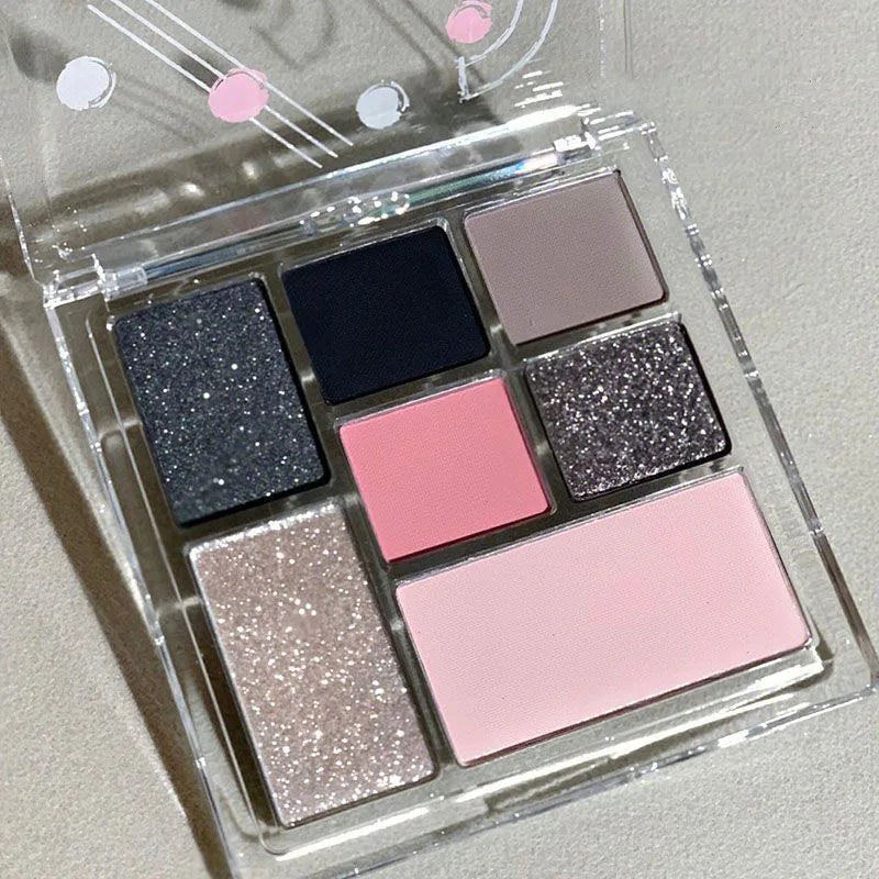 New 7 Colors Sweet Cool Smoked Eyeshadow Palette Pink-black Hot Girl Glitter Pearly Shadow Eyes Korean Makeup Pallet Cosmetics