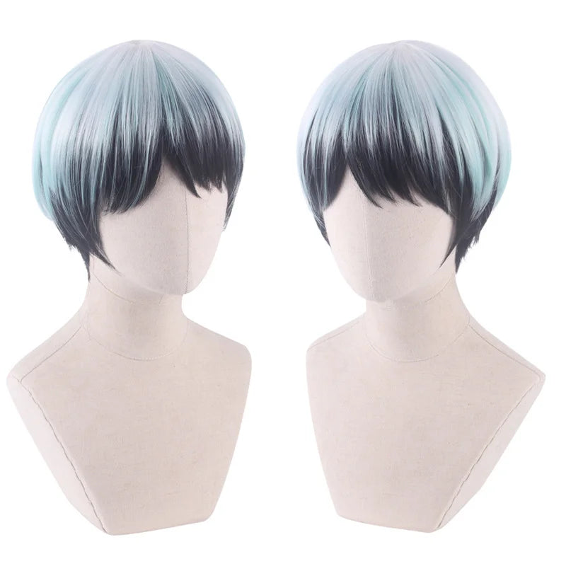 Demon Slayer Yushirou Cosplay Wig Layers Colors Short Halloween Anime Synthetic Hair Cos Heat Resistant Synthetic Wigs Cap Men