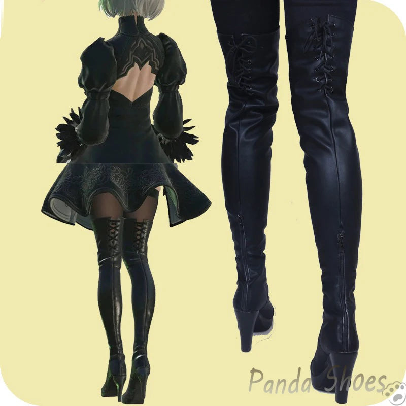 NieR Automata 2B Cosplay Shoes Anime Game Cos Long Boots YoRHa No.2 Type B Cosplay Costume Prop Shoes for Con Halloween Party