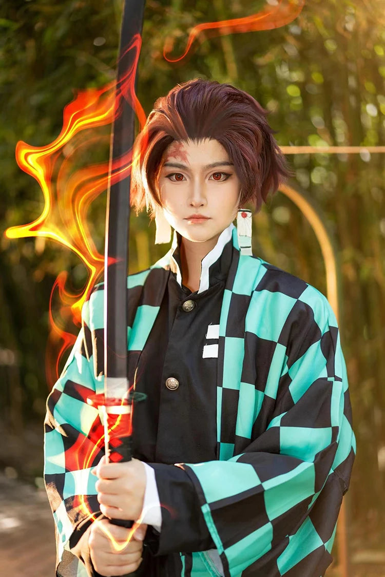 Tanjirou Kamado Cosplay Custume Anime Demon Slayer Kimetsu No Yaiba Clothes For Adult Kid Uniform Set Party Gift Wig Mask Kimono